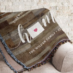 Colorado Home State Personalised Wood Look Throw Blanket<br><div class="desc">Show some home state pride with this cute rustic faux wood plank throw blanket featuring "home" in white calligraphy script lettering with a silhouette map of the state of Colorado standing in for the letter "O." A pink heart illustration inside the state map completes the design; you can change the...</div>