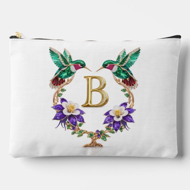 Colorado Hummingbird & Columbine Letter B Wedding  Accessory Pouch (Front)