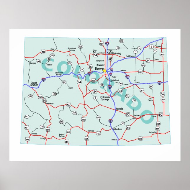 Colorado Interstate Map Print (Front)