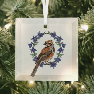Colorado Lark Bunting Bird Surrounded By Columbine Glass Tree Decoration
