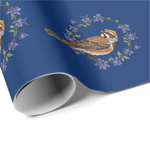 Colorado Lark Bunting Bird Surrounded By Columbine Wrapping Paper