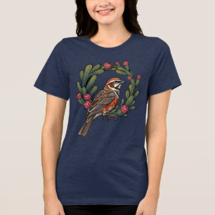 Colorado Lark Bunting Bird Surrounded By Red Cacti Tri-Blend Shirt