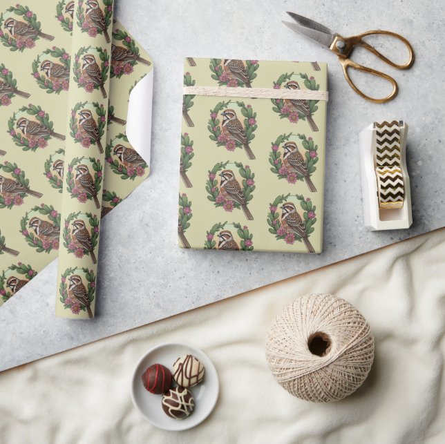 Colorado Lark Bunting Bird Surrounded Claret Cup Wrapping Paper (Crafts)
