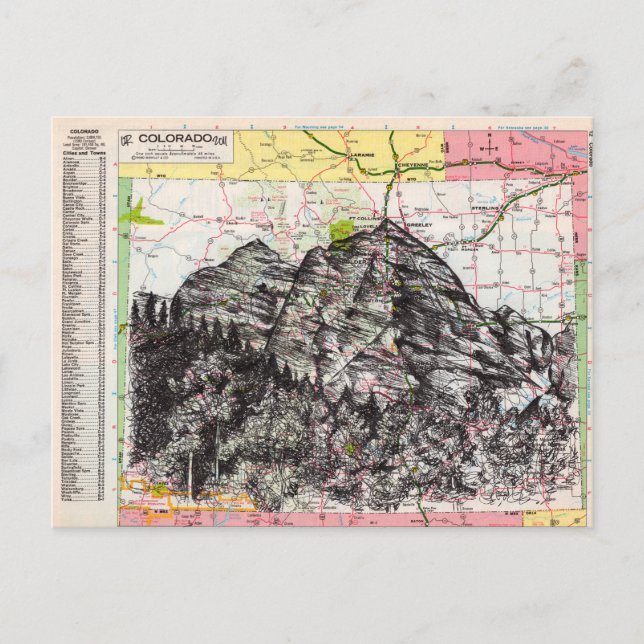 Colorado Map Art Postcard (Front)