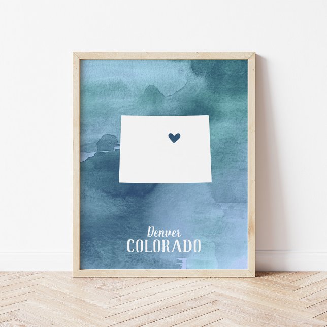 Colorado Map Blue Watercolor Personalized Art Poster (Creator Uploaded)