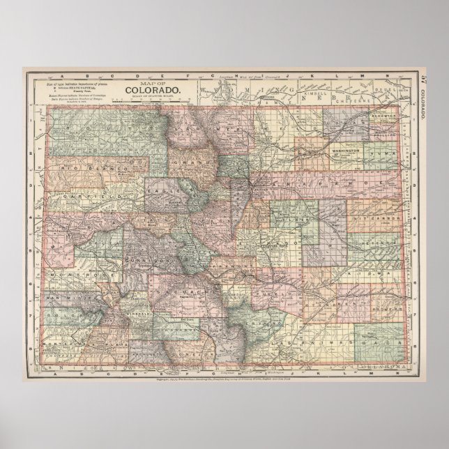 Colorado Map with Cities and Counties (1891) Poster (Front)