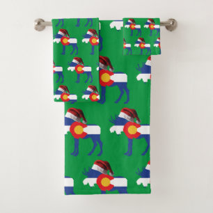 Colorado Moose and Santa Claus Hat Bath Towel Set