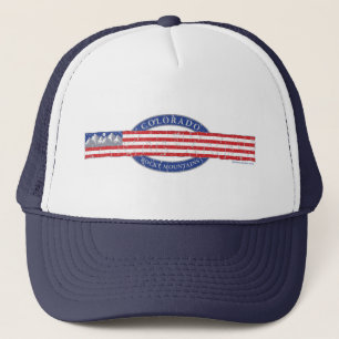 Colorado-Mountain-and-USA-Flag-Grey Trucker Hat