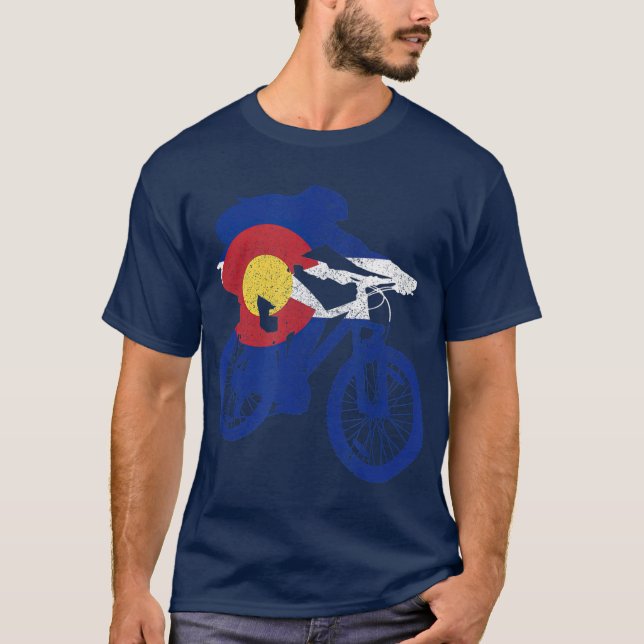 Colorado Mountain Bike MTB Flag Cycling Mountain T-Shirt (Front)