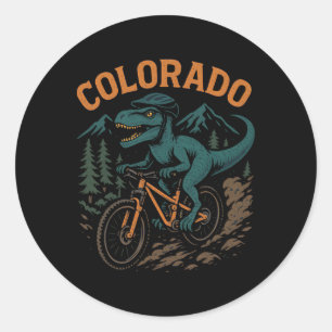 Colorado Mountain Biking T-rex Dinosaur Funny Cycl Classic Round Sticker