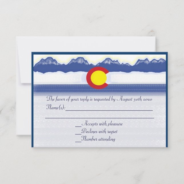 Colorado mountain flag custom wedding RSVP cards (Front)