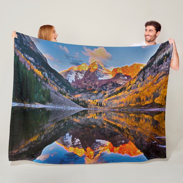 Colorado Mountains Acrylic Landscape Art Fleece Blanket (In Situ)