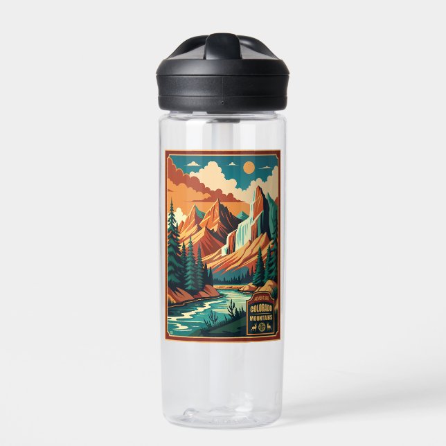 Colorado Mountains Retro Colours Water Bottle (Front)
