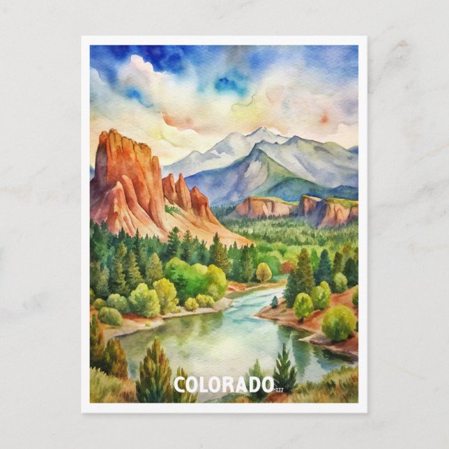 Colorado Mountains Watercolor Painting  Postcard (Front)