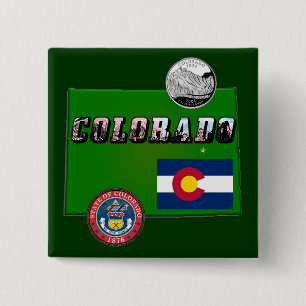 Colorado Picture Text, Flag, Seal, Quarter, Map 15 Cm Square Badge