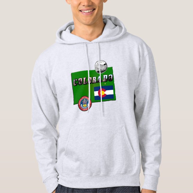 Colorado Picture Text, Flag, Seal, Quarter, Map Hoodie (Front)