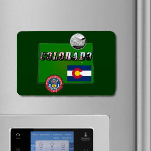 Colorado Picture Text, Flag, Seal, Quarter, Map Magnet