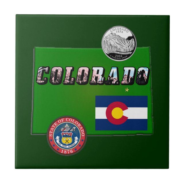 Colorado Picture Text, Flag, Seal, Quarter, Map Tile (Front)