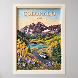 Colorado Road Trip Vintage Rocky Mountain Travel Poster