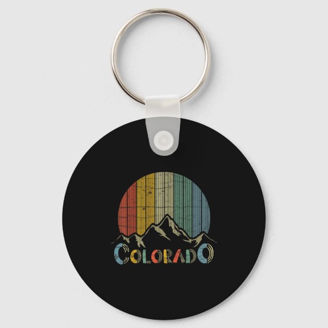 Colorado rocky mountains retro skiing camping key ring (Front)