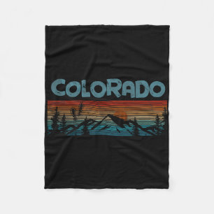 Colorado Rocky Mountains Retro Tee Skiing Camping Fleece Blanket