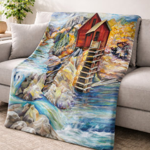 Colorado Rocky Mountains River Crystal Mill Fleece Blanket