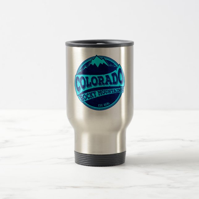 Colorado Rocky Mountains teal blue stainless mug (Center)