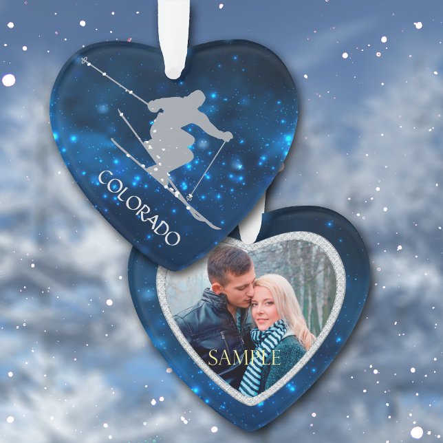 Colorado Ski Night Lights Photo Template Ornament (Creator Uploaded)