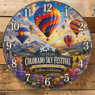 Colorado Sky Festival Rocky Mountain Balloon Large Clock