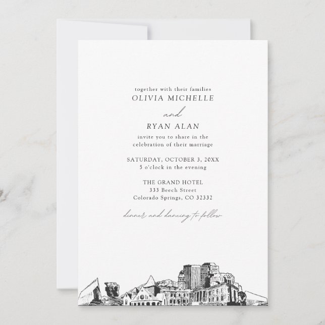 Colorado Springs Black & White Wedding Invitation (Front)