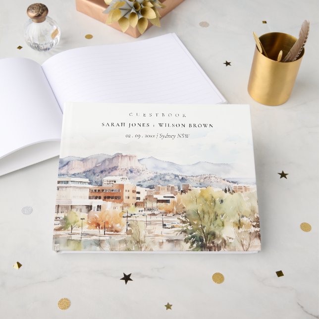Colorado Springs, Colorado Watercolor Wedding Guest Book (Front Open)
