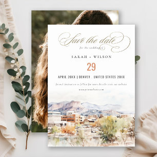 Colorado Springs Colorado Watercolor Wedding Photo Save The Date