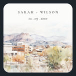 Colorado Springs, Colorado Watercolor Wedding Square Sticker<br><div class="desc">If you need any further customization please feel free to email me on yellowfebstudio@gmail.com. or message via Zazzle.</div>