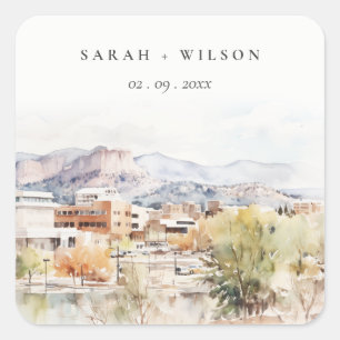 Colorado Springs, Colorado Watercolor Wedding Square Sticker