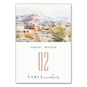 Colorado Springs, Colorado Watercolor Wedding Table Number