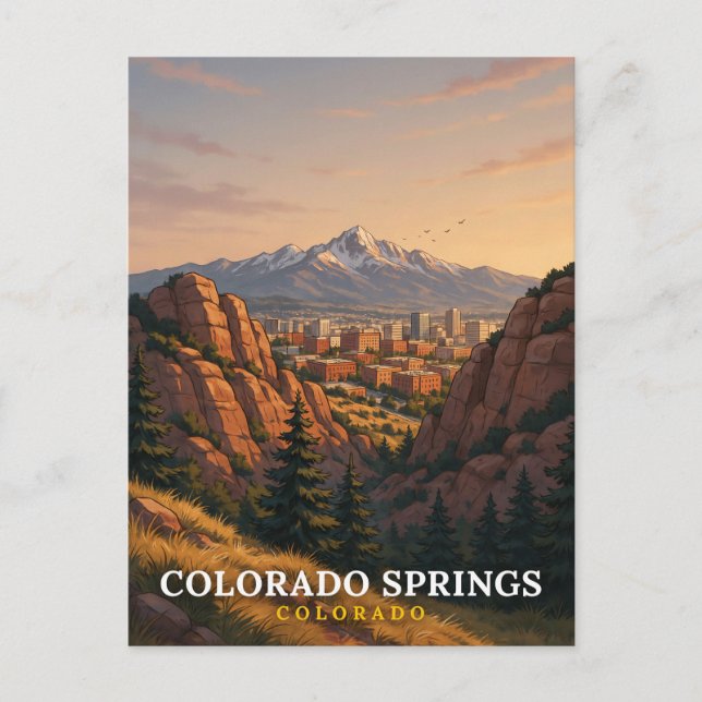Colorado Springs Mountain Skyline Art Postcard (Front)