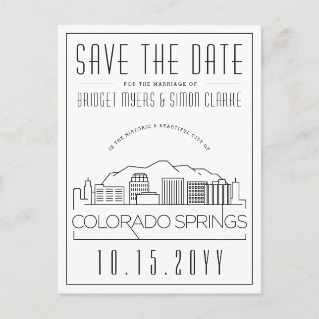 Colorado Springs Wedding | Skyline Save the Date Postcard (Front)