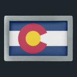 COLORADO STATE FLAG BELT BUCKLE<br><div class="desc">The flag of the state of Colorado. The blue is meant to represent the skies,  the gold stands for the abundant sunshine the state enjoys,  the white represents the snowcapped mountains,  and the red represents the ruddy earth</div>