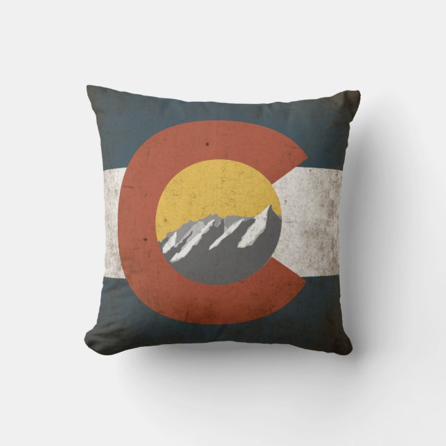 Colorado State Flag, Grunge, with Mountains Cushion (Front)
