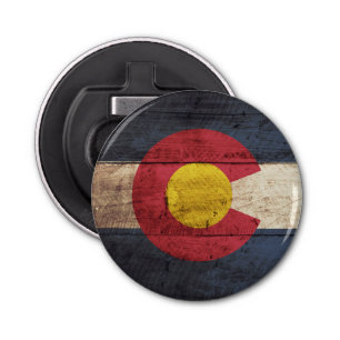 Colorado State Flag on Old Wood Grain Bottle Opener