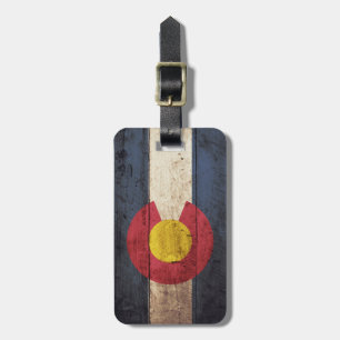 Colorado State Flag on Old Wood Grain Luggage Tag