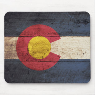 Colorado State Flag on Old Wood Grain Mouse Pad
