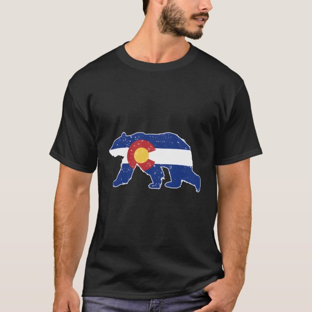Colorado State Flag Walking Bear Patriotic T-Shirt (Front)