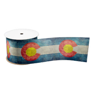 Colorado State flag with vintage retro grungy look Satin Ribbon