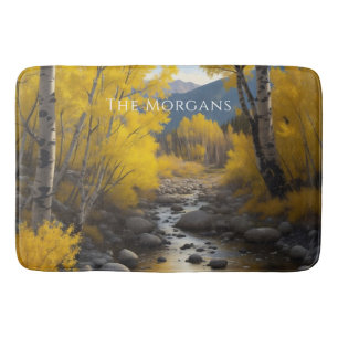 Colorado Stream & Aspen Trees Art, Name or Message Bath Mat