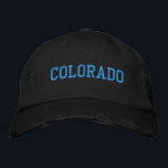 COLORADO Turquoise Embroidery Black Vintage Style Embroidered Hat<br><div class="desc">COLORADO Turquoise Embroidery on Black vintage style distressed cotton hat. Makes a wonderful gift for anybody who loves Colorado! If you would prefer to have your personal text then simply select "Personalise this template" details button to enter your choice of custom text. Embroidery is also customisable to other colour choices...</div>