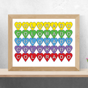 Colorado US State Hearts Colourful Poster