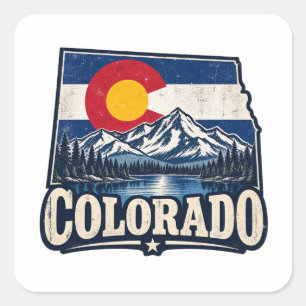 Colorado VIntage Flag Mountains Square Sticker