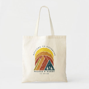 Colorado Vintage Mountains Wedding welcome Tote Bag