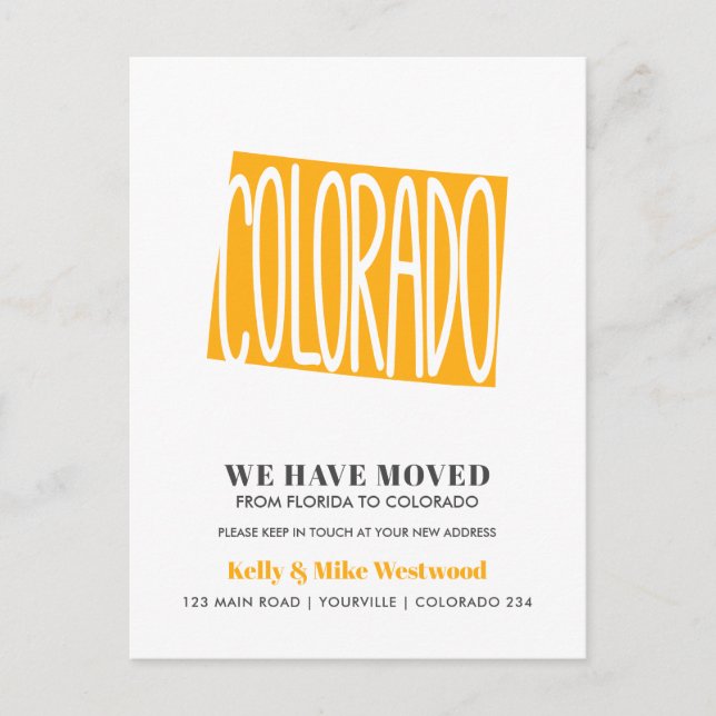 COLORADO We've moved New address New Home  Postcard (Front)